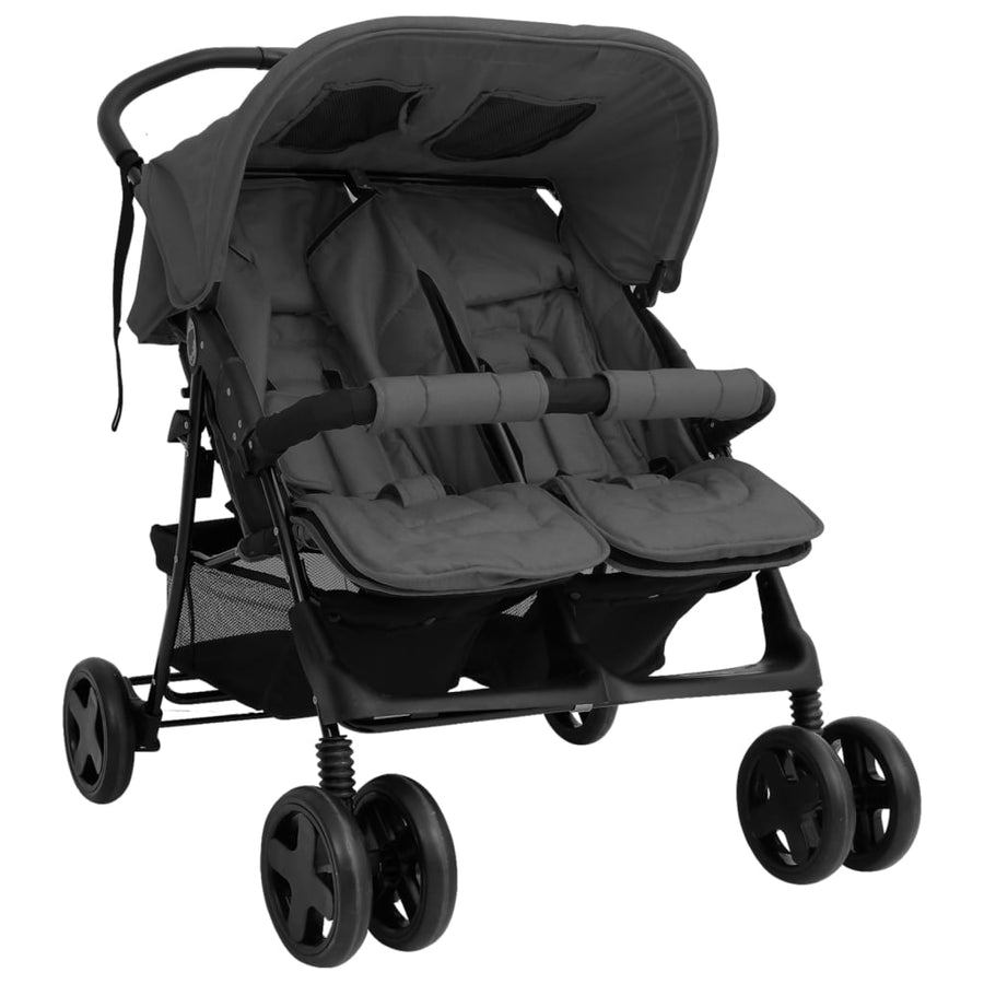 Tweelingkinderwagen staal donkergrijs Donkergrijs