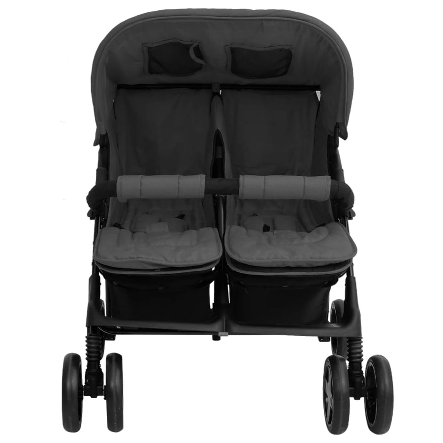 Tweelingkinderwagen staal donkergrijs Donkergrijs