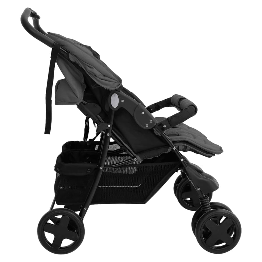 Tweelingkinderwagen staal donkergrijs Donkergrijs