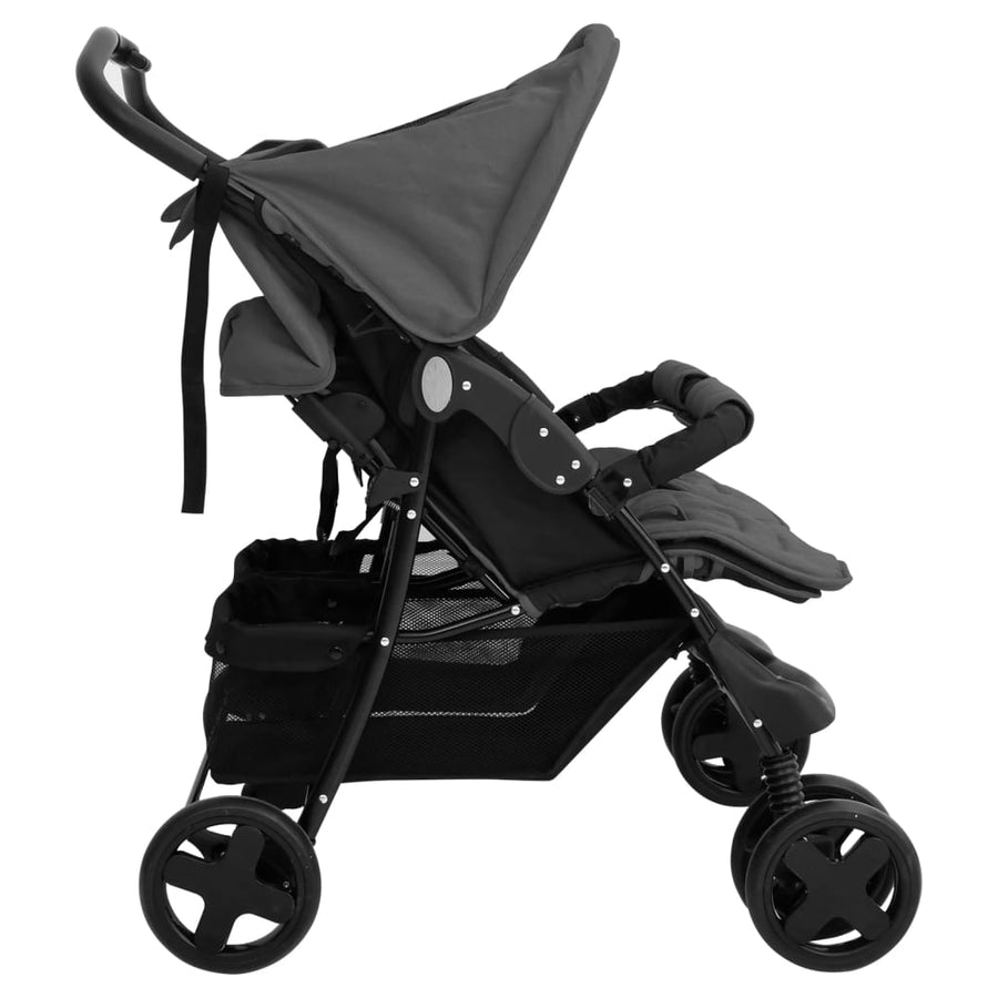 Tweelingkinderwagen staal donkergrijs Donkergrijs