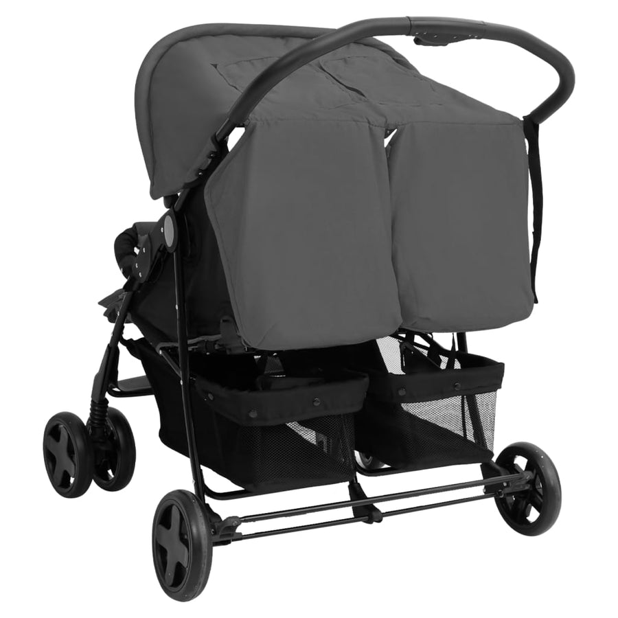 Tweelingkinderwagen staal donkergrijs Donkergrijs