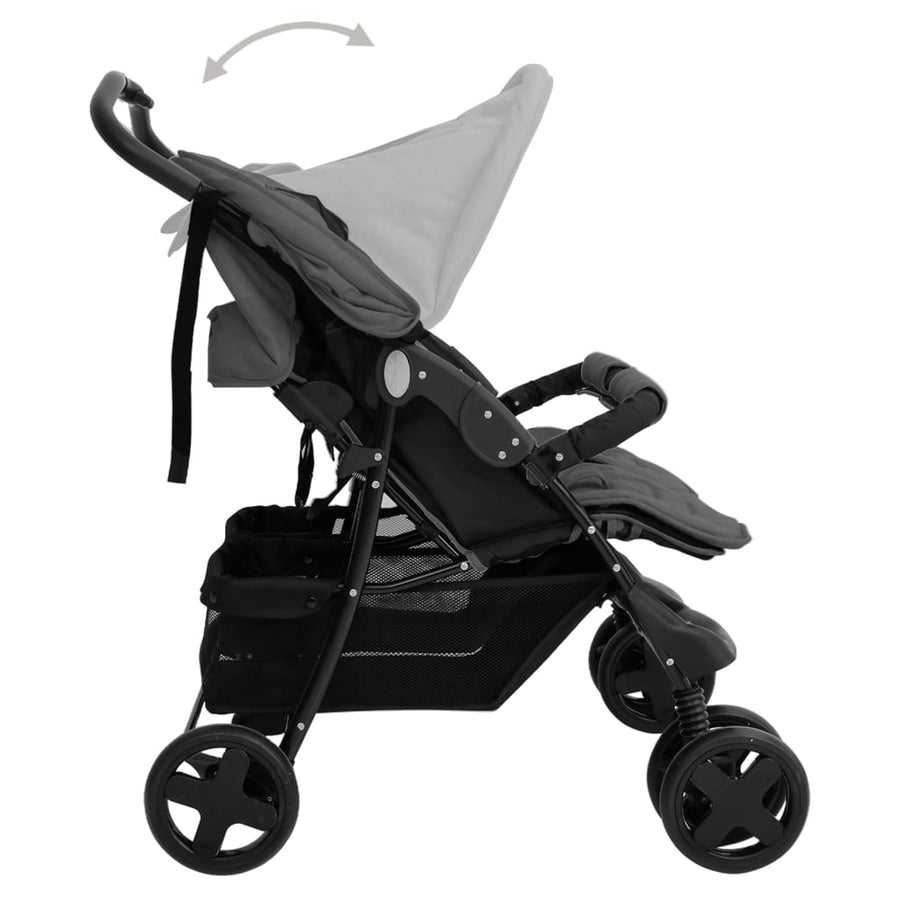Tweelingkinderwagen staal donkergrijs Donkergrijs