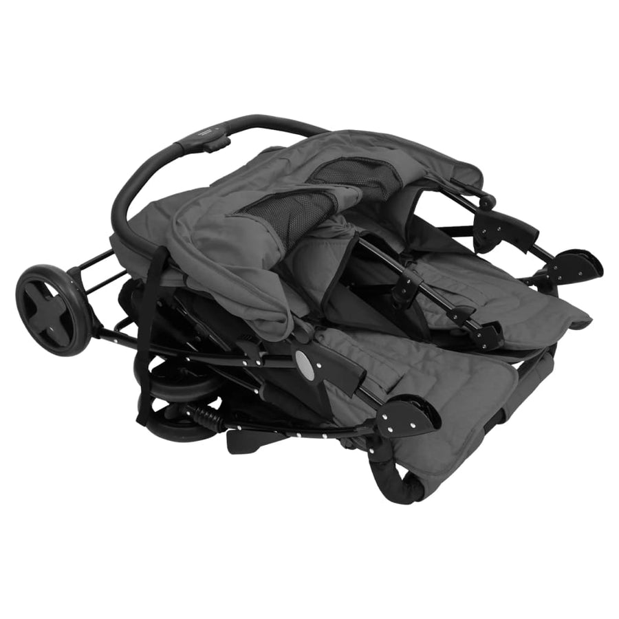 Tweelingkinderwagen staal donkergrijs Donkergrijs