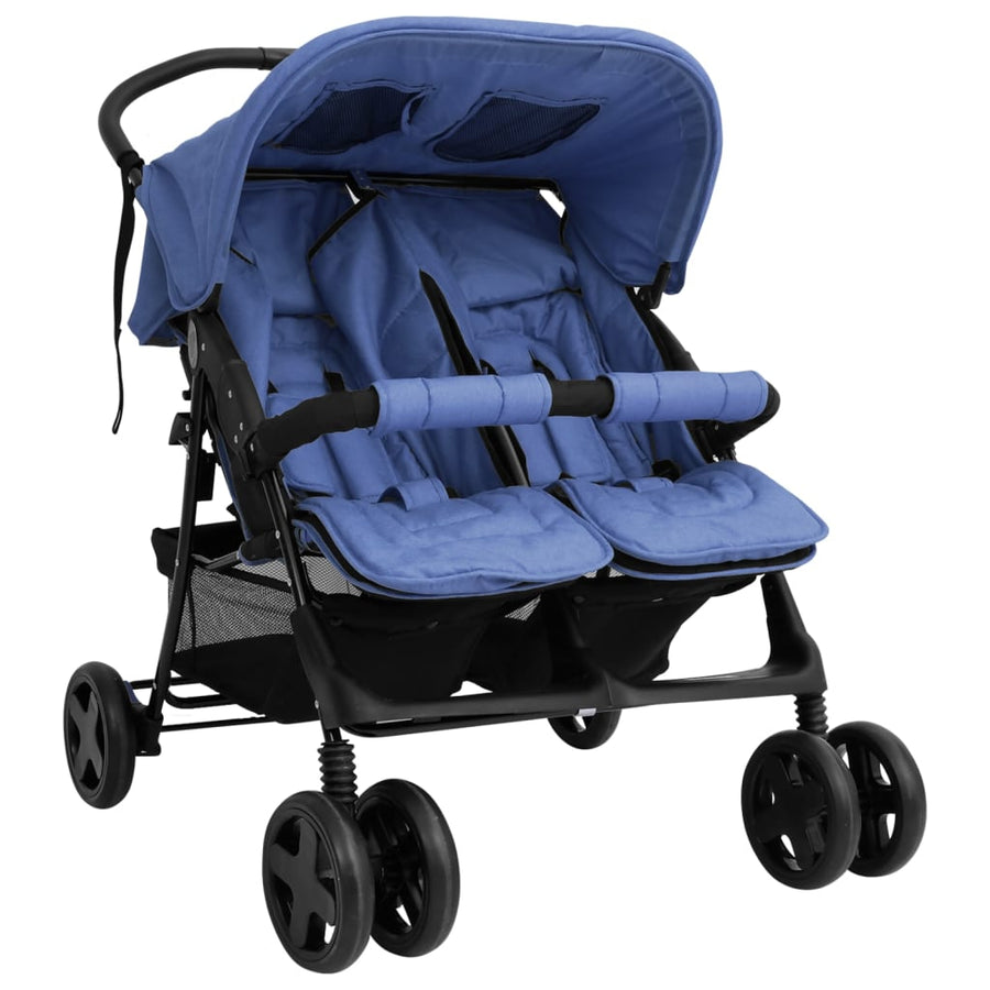 Tweelingkinderwagen staal marineblauw Marineblauw