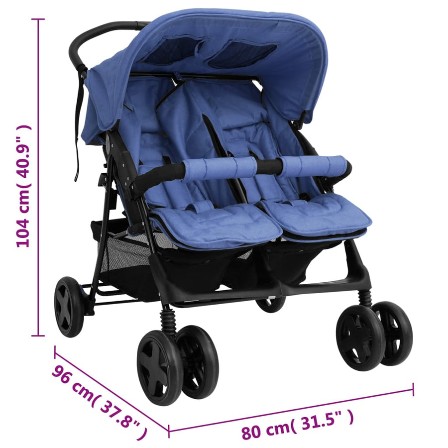 Tweelingkinderwagen staal marineblauw Marineblauw
