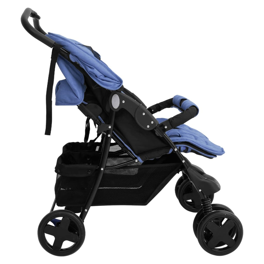 Tweelingkinderwagen staal marineblauw Marineblauw
