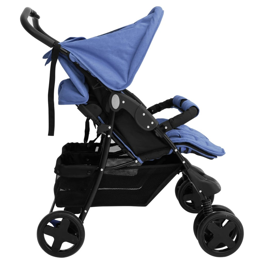 Tweelingkinderwagen staal marineblauw Marineblauw