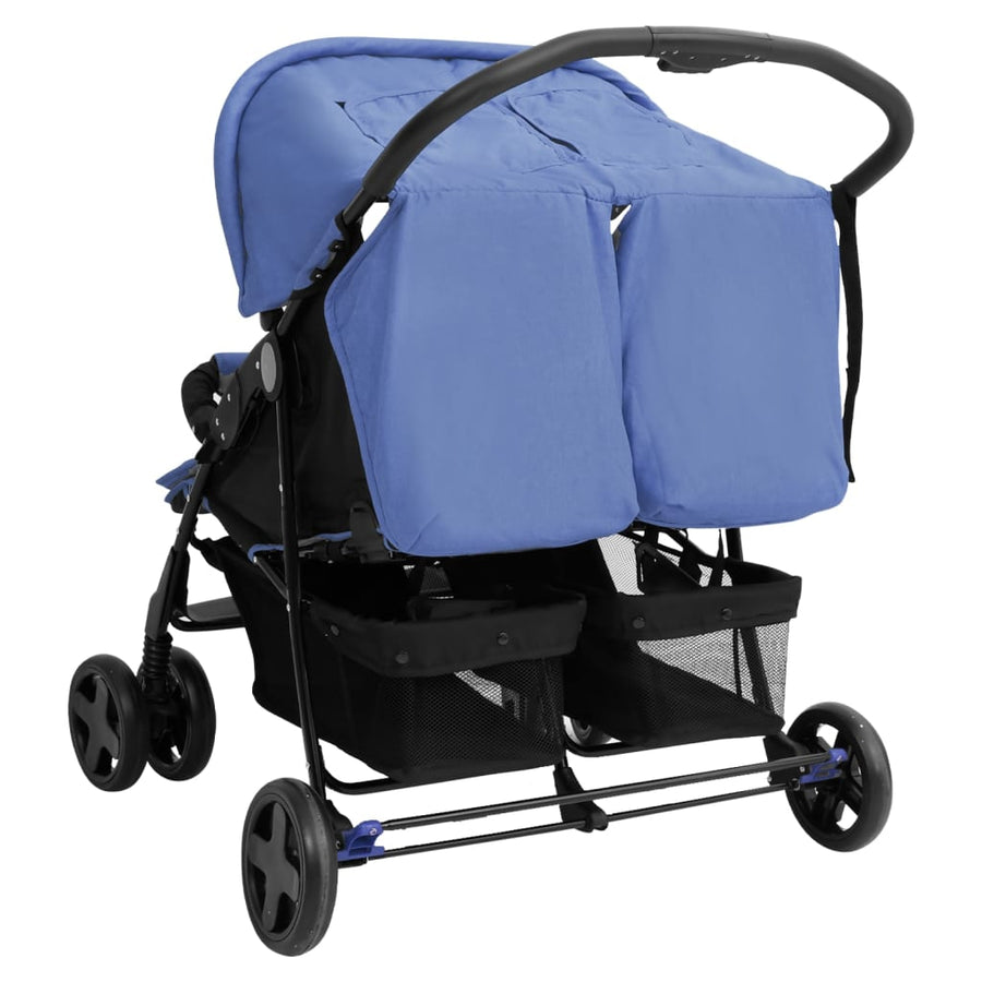 Tweelingkinderwagen staal marineblauw Marineblauw
