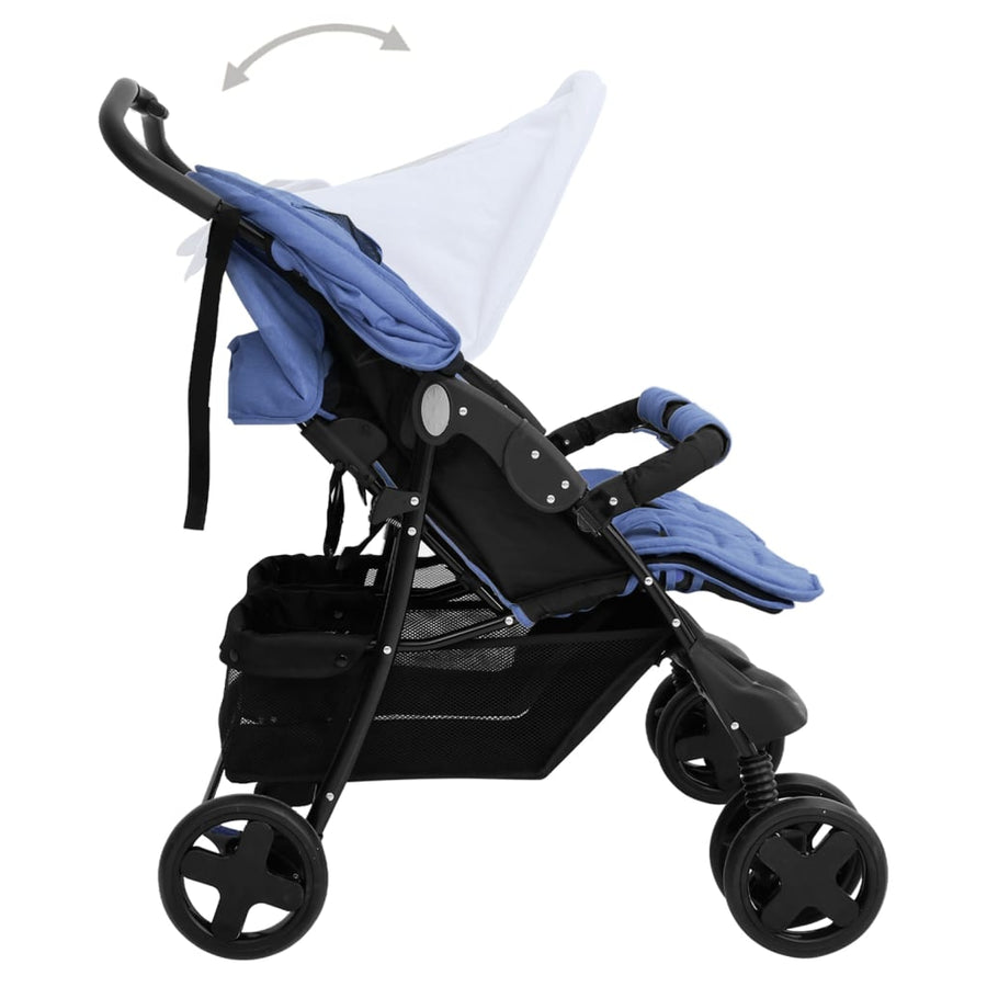 Tweelingkinderwagen staal marineblauw Marineblauw