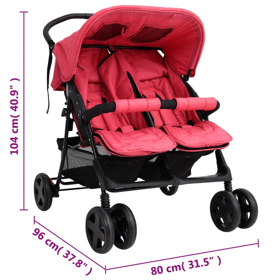 Tweelingkinderwagen staal rood Rood