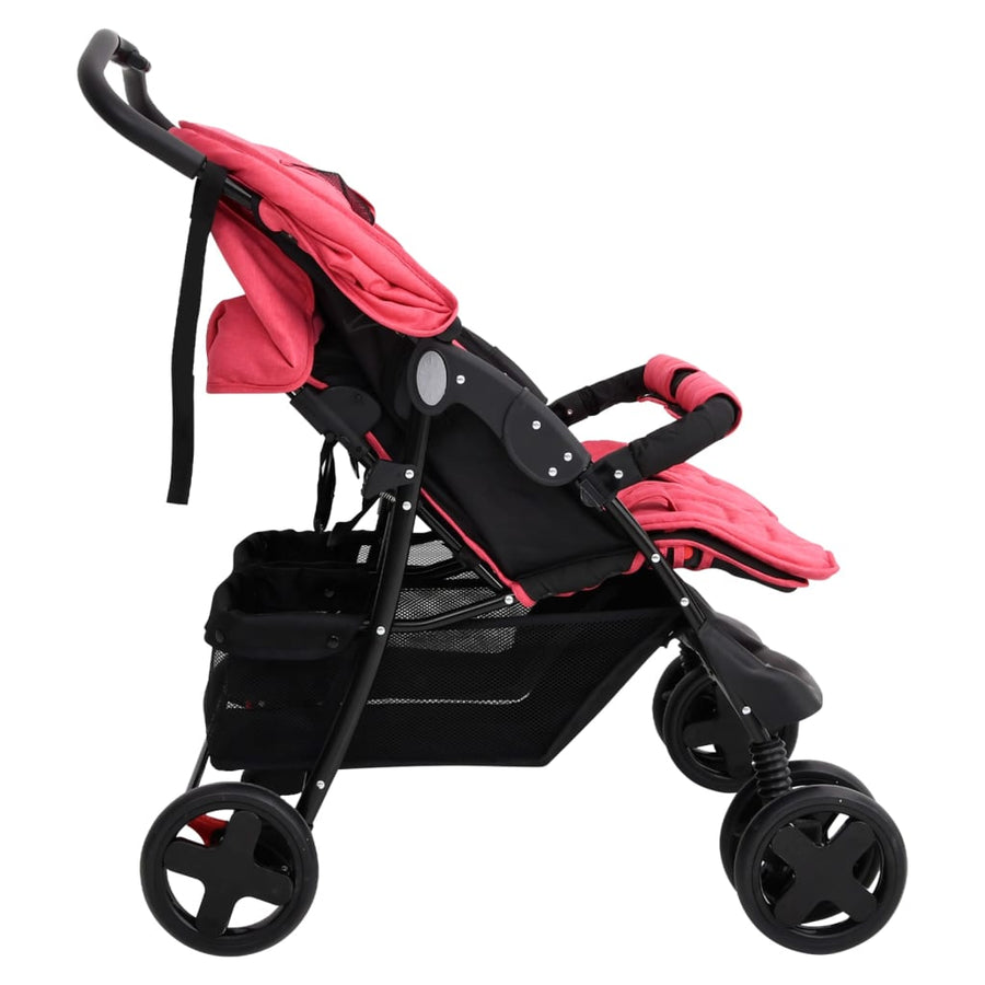 Tweelingkinderwagen staal rood Rood