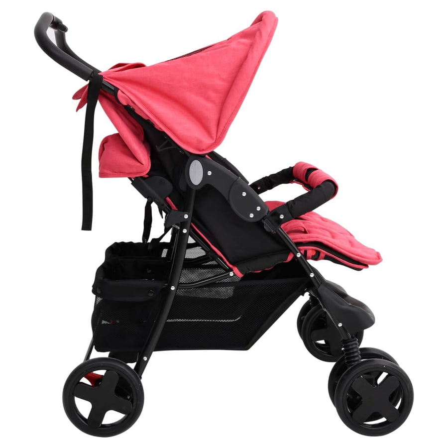 Tweelingkinderwagen staal rood Rood