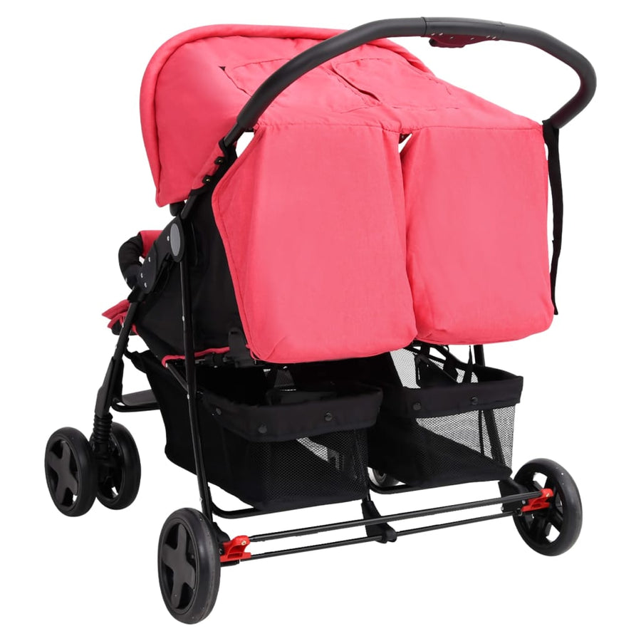 Tweelingkinderwagen staal rood Rood