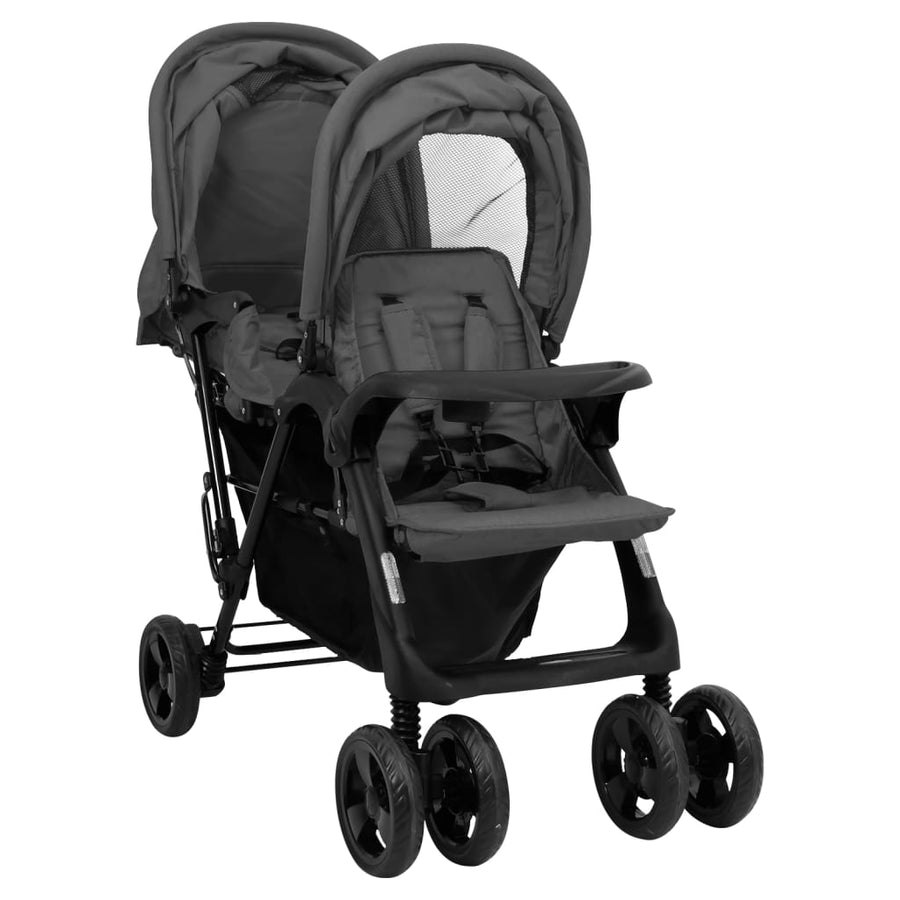Tweelingkinderwagen Tandem Staal Donkergrijs
