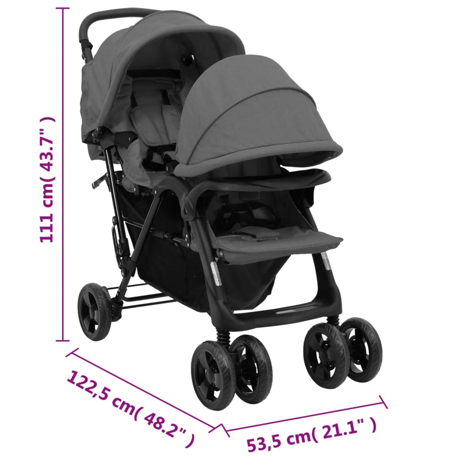 Tweelingkinderwagen Tandem Staal Donkergrijs