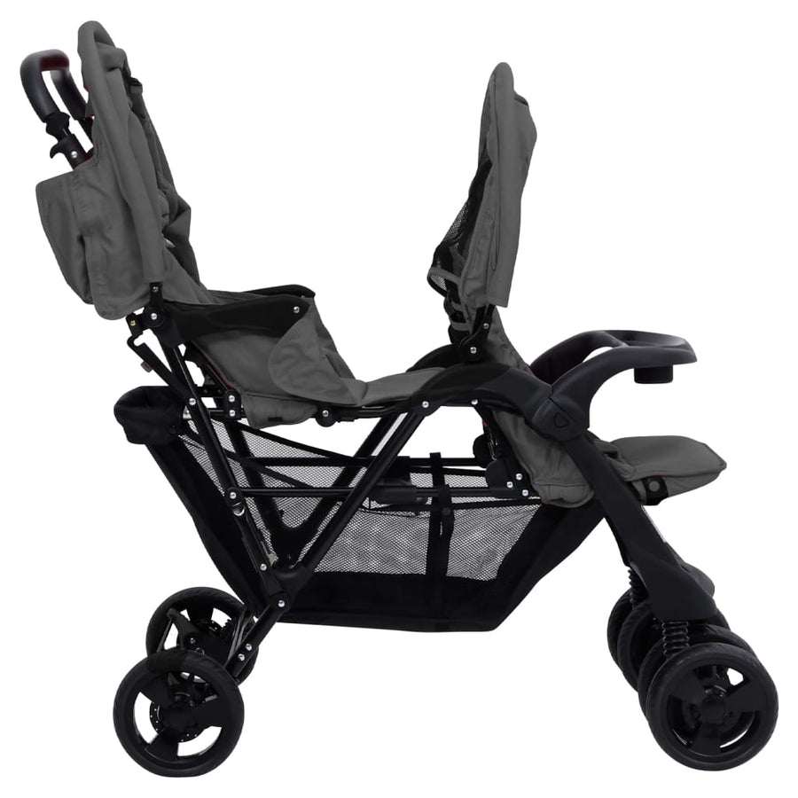 Tweelingkinderwagen Tandem Staal Donkergrijs