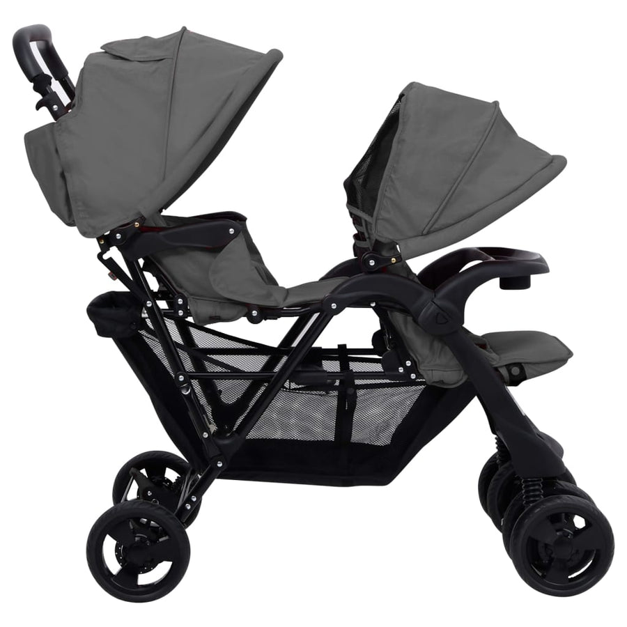 Tweelingkinderwagen Tandem Staal Donkergrijs
