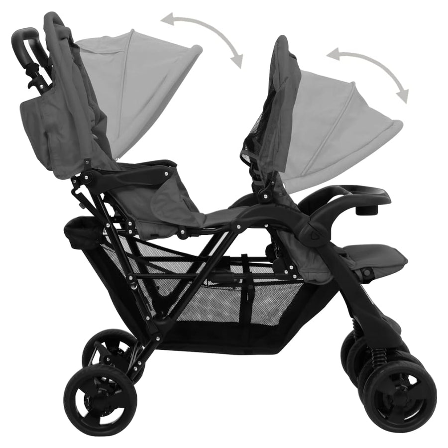 Tweelingkinderwagen Tandem Staal Donkergrijs