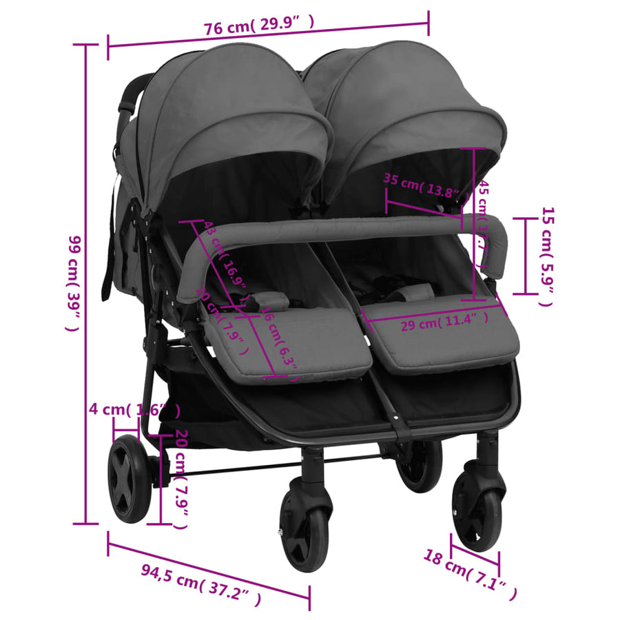 Tweelingbuggy Staal En Zwart