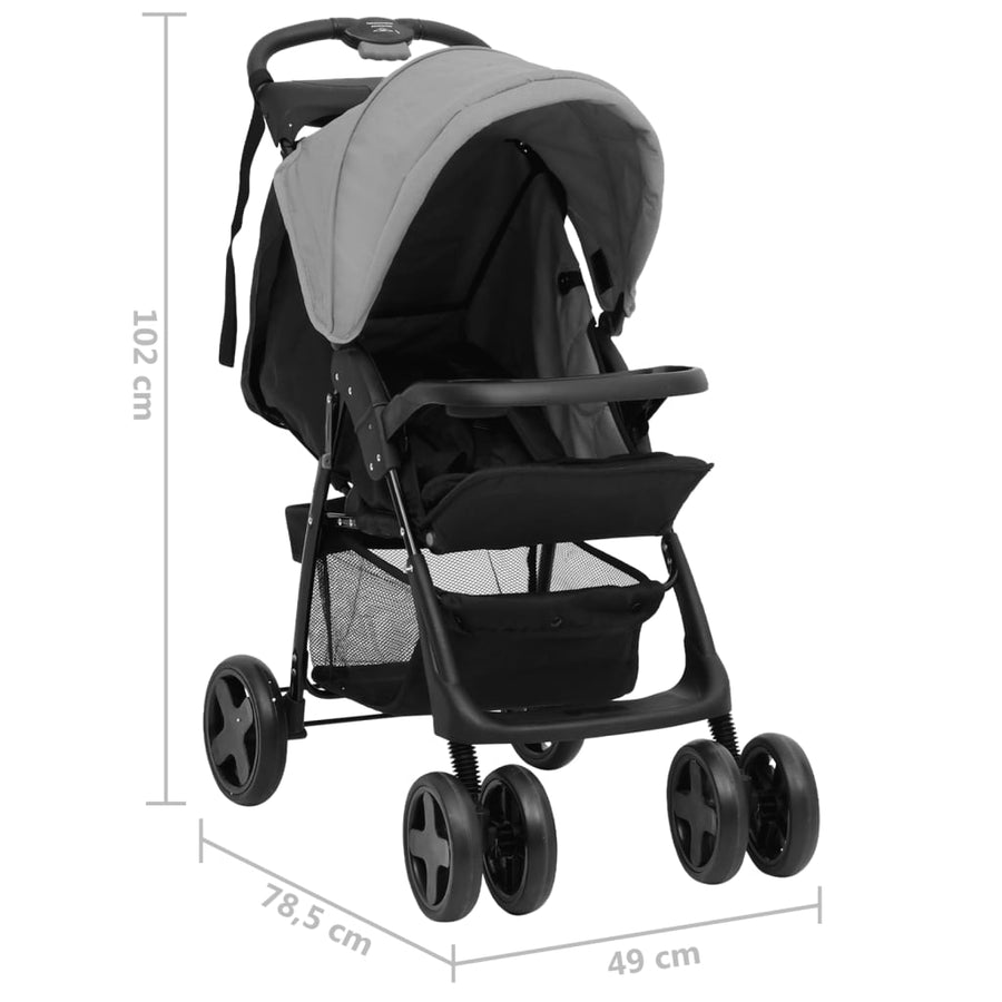 Kinderwagen Staal En Zwart Lichtgrijs 2-in-1