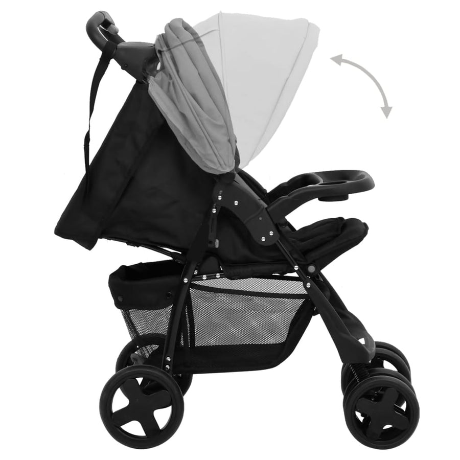 Kinderwagen Staal En Zwart Lichtgrijs 2-in-1