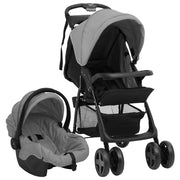 Kinderwagen 3-in-1 staal lichtgrijs zwart