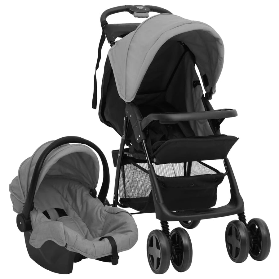 Kinderwagen 3-in-1 staal lichtgrijs en zwart Lichtgrijs 3-in-1