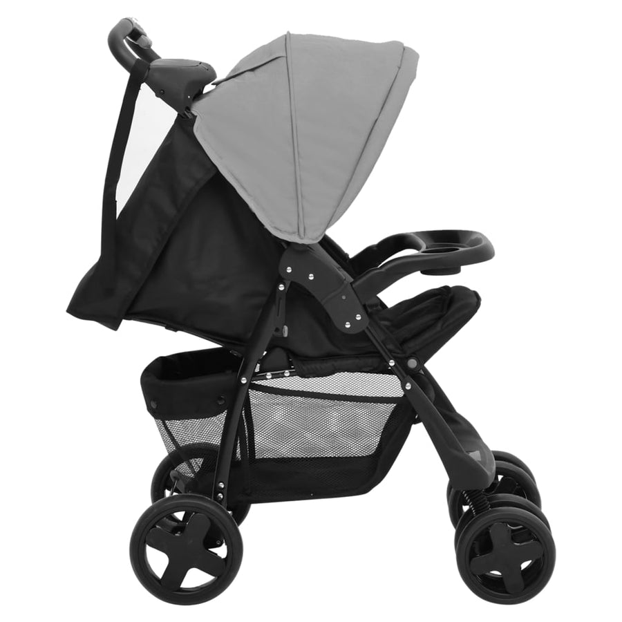 Kinderwagen 3-in-1 staal lichtgrijs en zwart Lichtgrijs 3-in-1