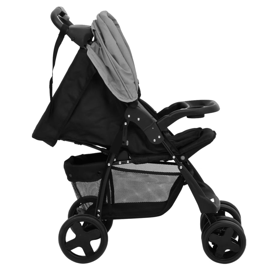 Kinderwagen 3-in-1 staal lichtgrijs en zwart Lichtgrijs 3-in-1