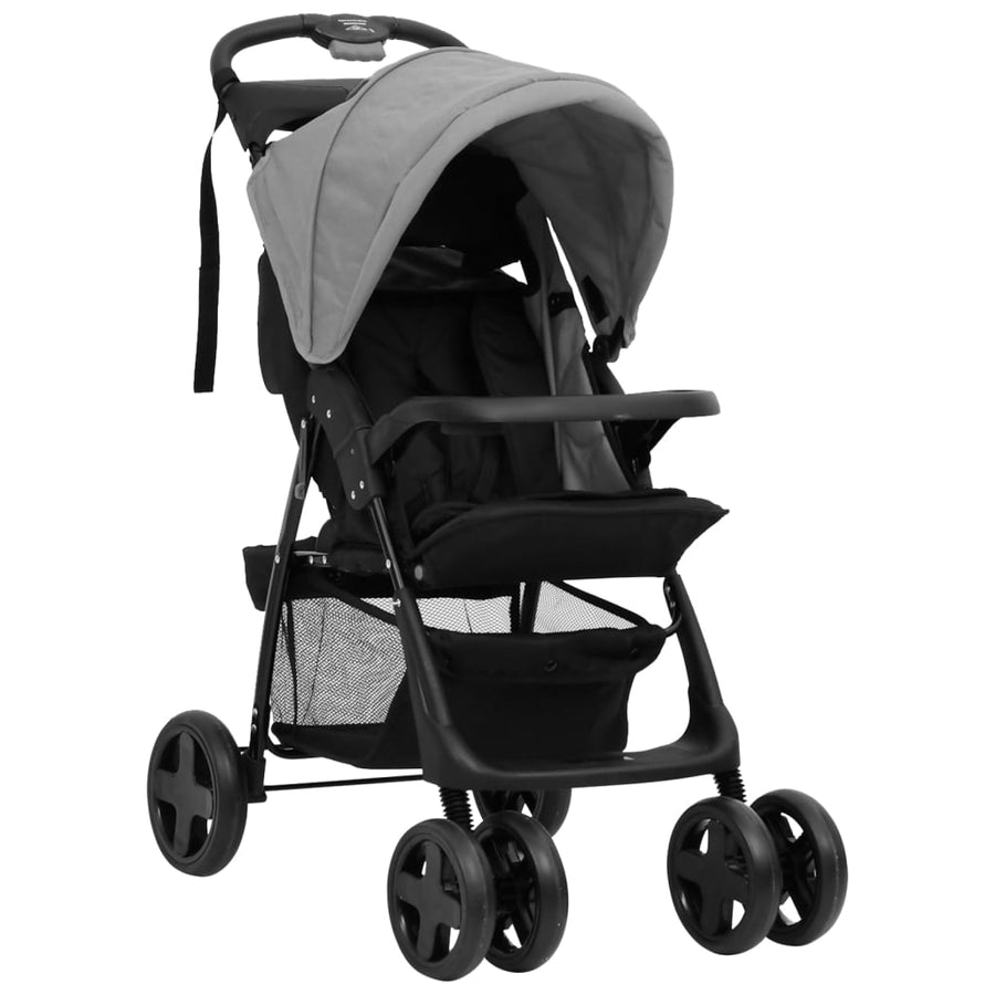 Kinderwagen 3-in-1 staal lichtgrijs en zwart Lichtgrijs 3-in-1