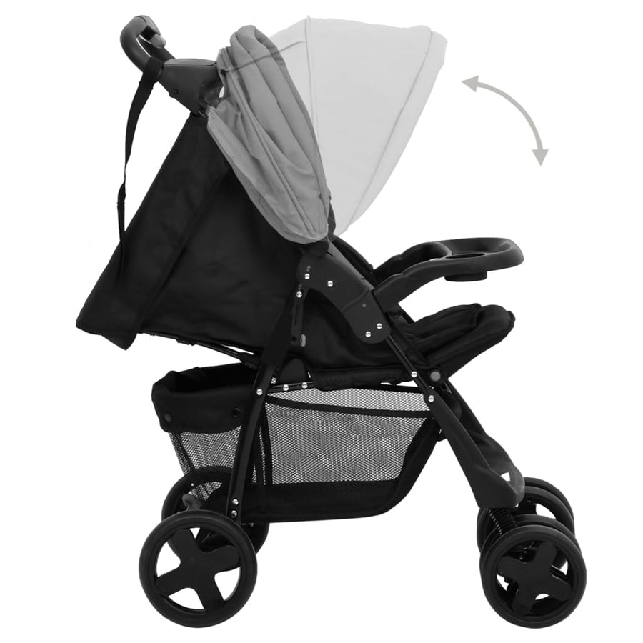 Kinderwagen 3-in-1 staal lichtgrijs en zwart Lichtgrijs 3-in-1