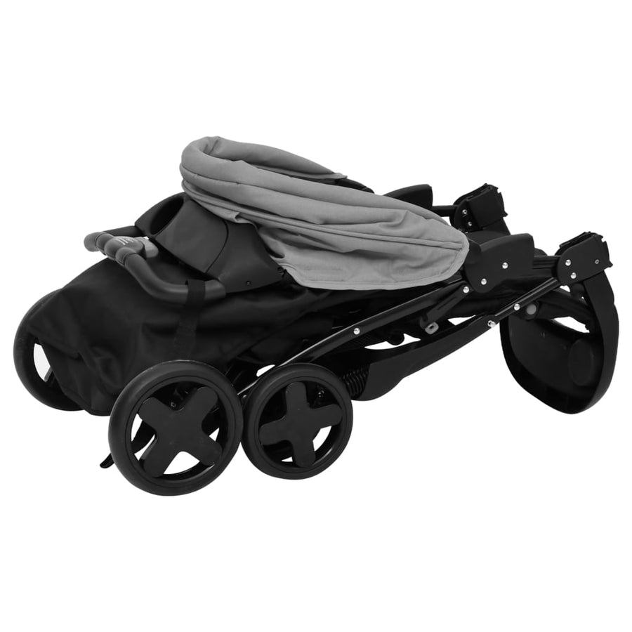 Kinderwagen 3-in-1 staal lichtgrijs en zwart Lichtgrijs 3-in-1