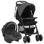 Kinderwagen 3-in-1 staal donkergrijs zwart