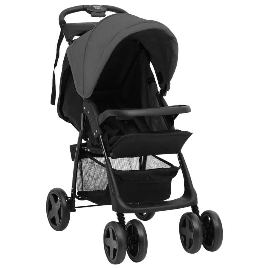 Kinderwagen 3-in-1 staal donkergrijs en zwart Donkergrijs 3-in-1