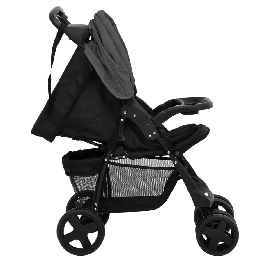 Kinderwagen 3-in-1 staal donkergrijs en zwart Donkergrijs 3-in-1
