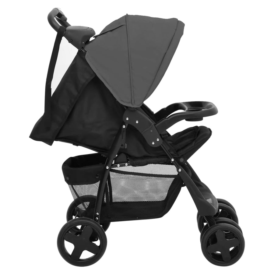 Kinderwagen 3-in-1 staal donkergrijs en zwart Donkergrijs 3-in-1