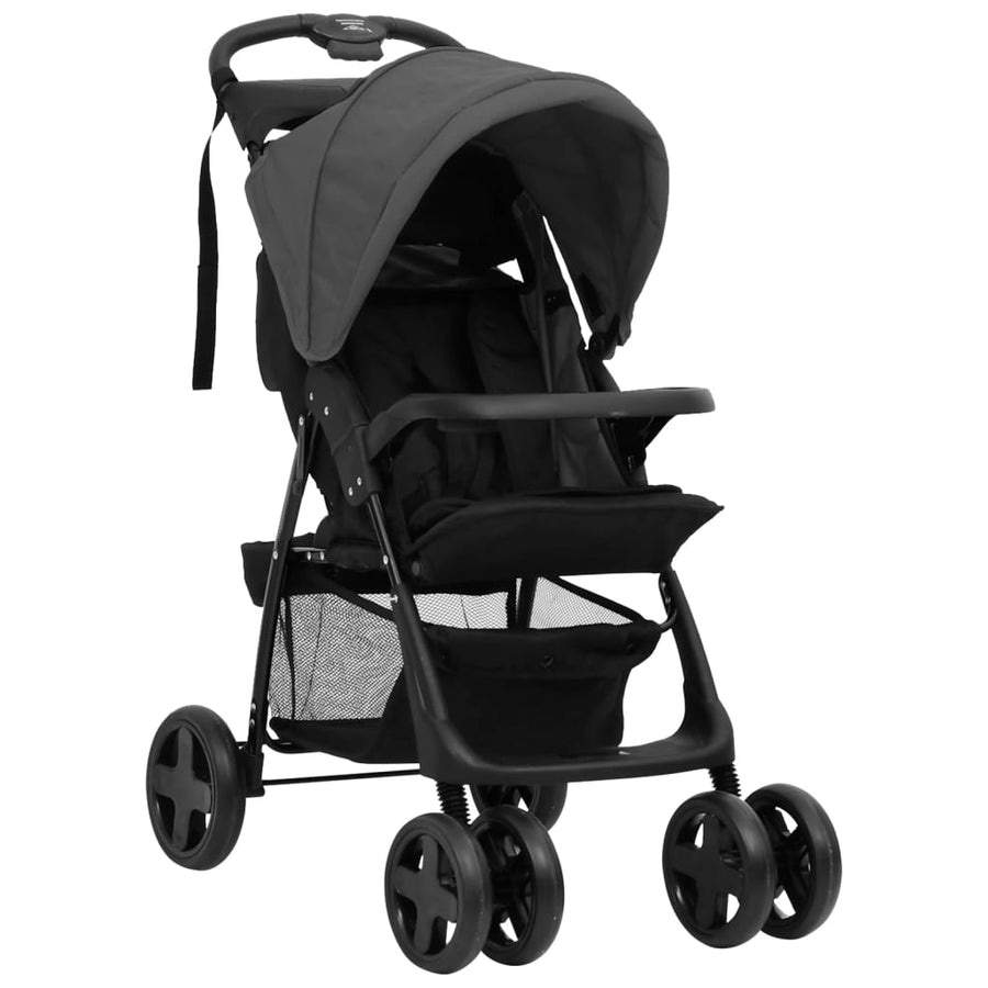 Kinderwagen 3-in-1 staal donkergrijs en zwart Donkergrijs 3-in-1