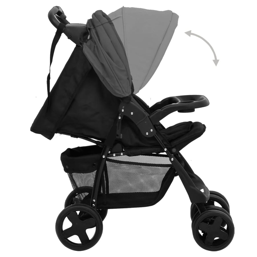 Kinderwagen 3-in-1 staal donkergrijs en zwart Donkergrijs 3-in-1