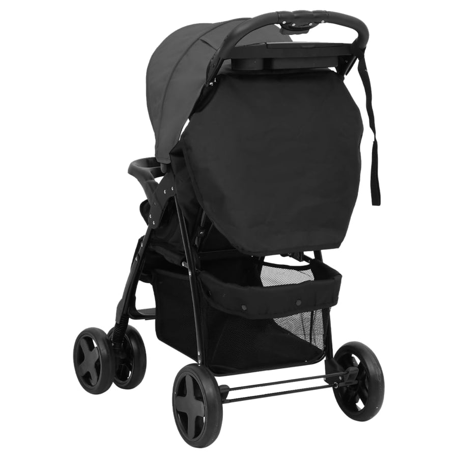Kinderwagen 3-in-1 staal donkergrijs en zwart Donkergrijs 3-in-1