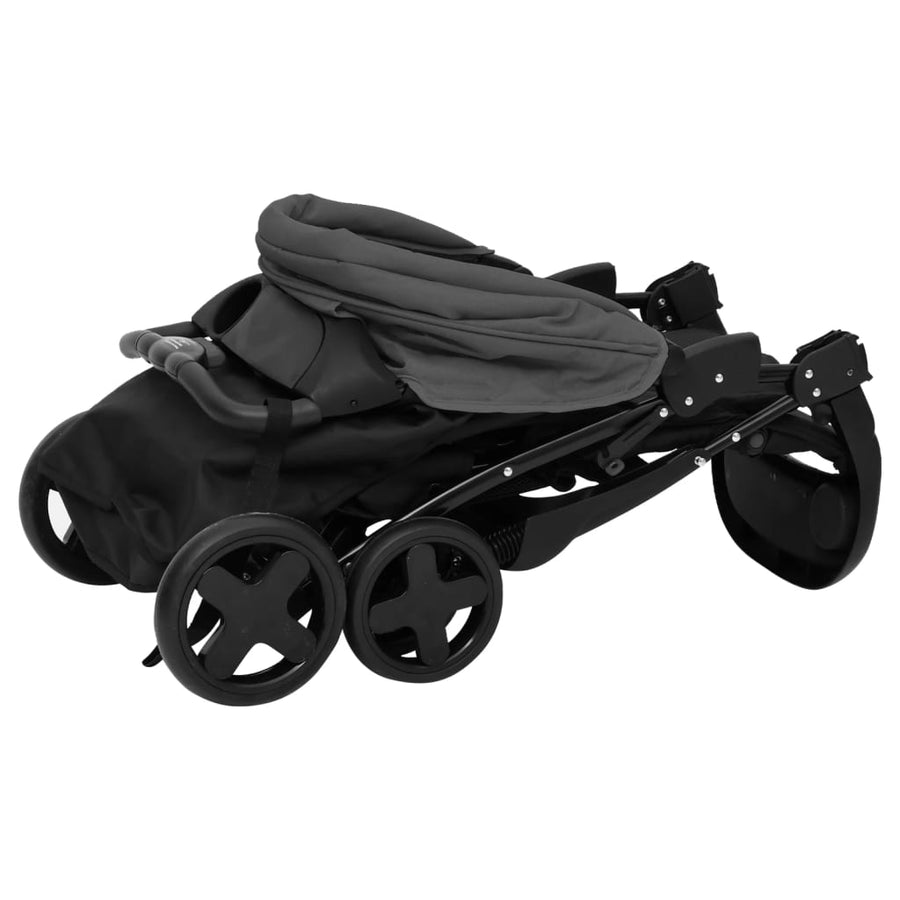 Kinderwagen 3-in-1 staal donkergrijs en zwart Donkergrijs 3-in-1