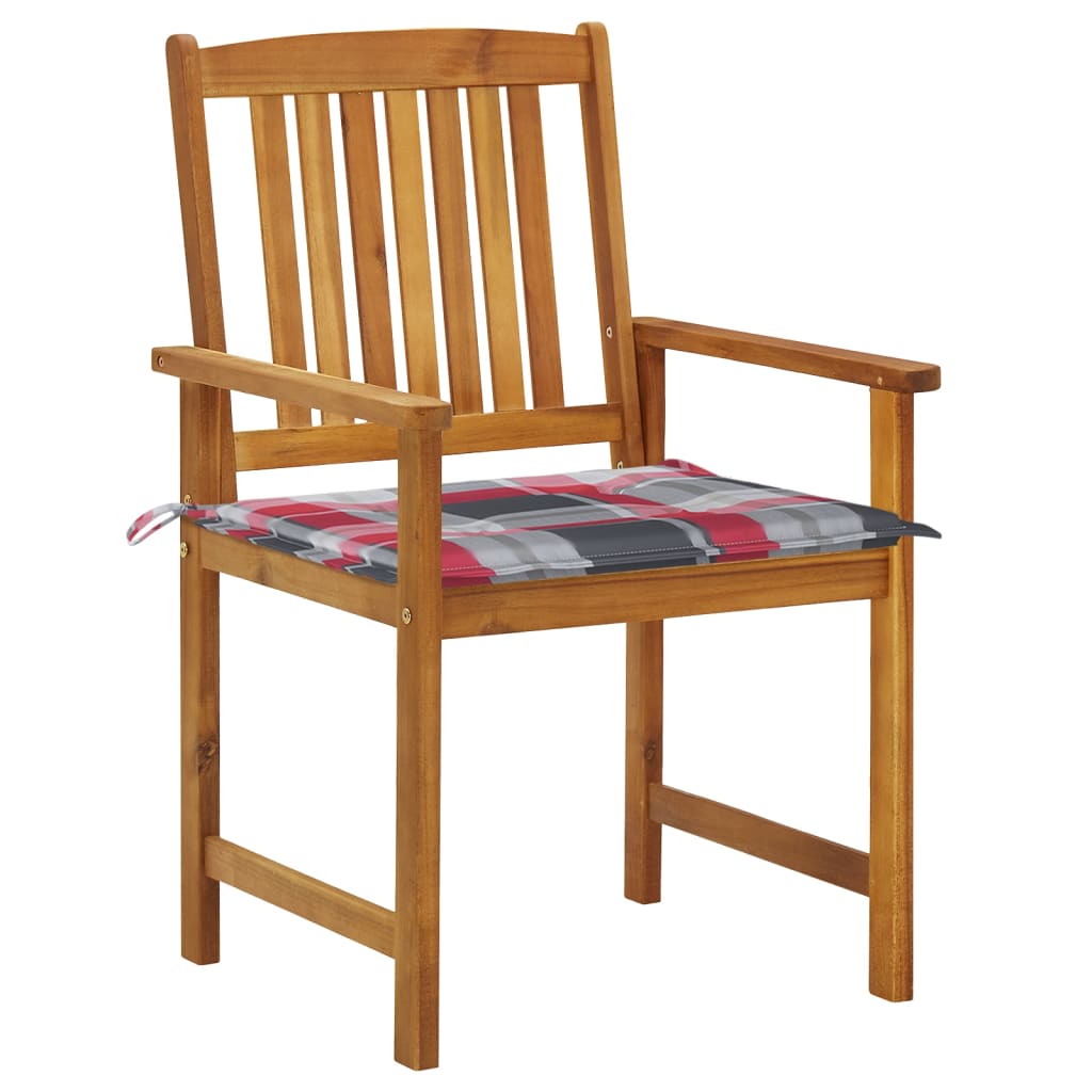 Tuinstoelen Met Kussens Massief Acaciahout 6 Rood ruitpatroon