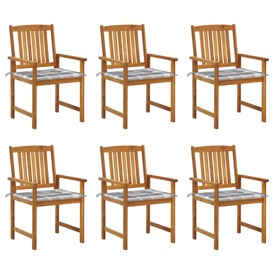 Tuinstoelen Met Kussens Massief Acaciahout 6 Grijs ruitpatroon