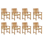 Tuinstoelen 8 st massief acaciahout crème kussens