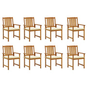 Tuinstoelen 8 st massief acaciahout crème kussens