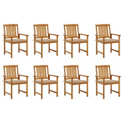 Tuinstoelen 8 st massief acaciahout met kussens