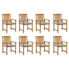 Garden chairs 8 pcs with cushions solid acacia wood