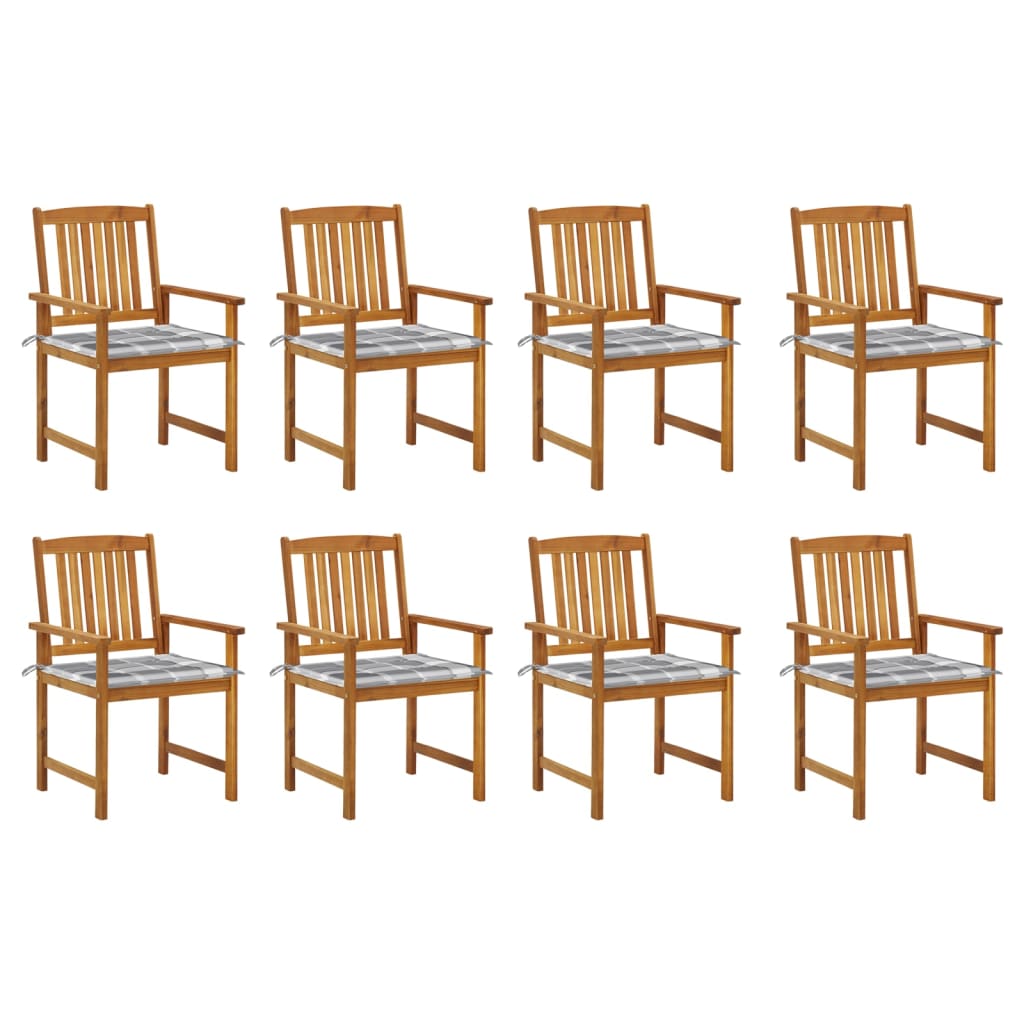 Tuinstoelen Met Kussens Massief Acaciahout 8 Grijs ruitpatroon