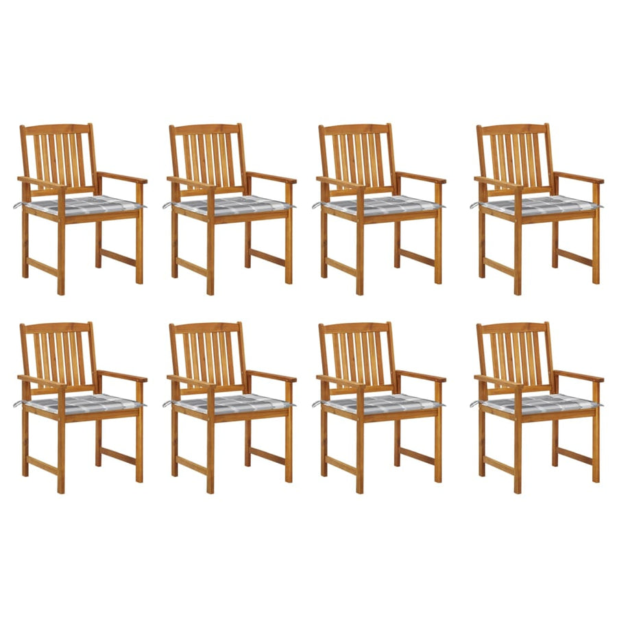 Tuinstoelen Met Kussens Massief Acaciahout 8 Grijs ruitpatroon