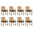 Garden chairs 8 pcs with cushions solid acacia wood