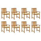 Garden chairs 8 pcs with cushions solid acacia wood